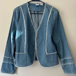 Crazy Y2K Denim Grunge Blue Studded White Stitching Punk Denim Jacket Medium